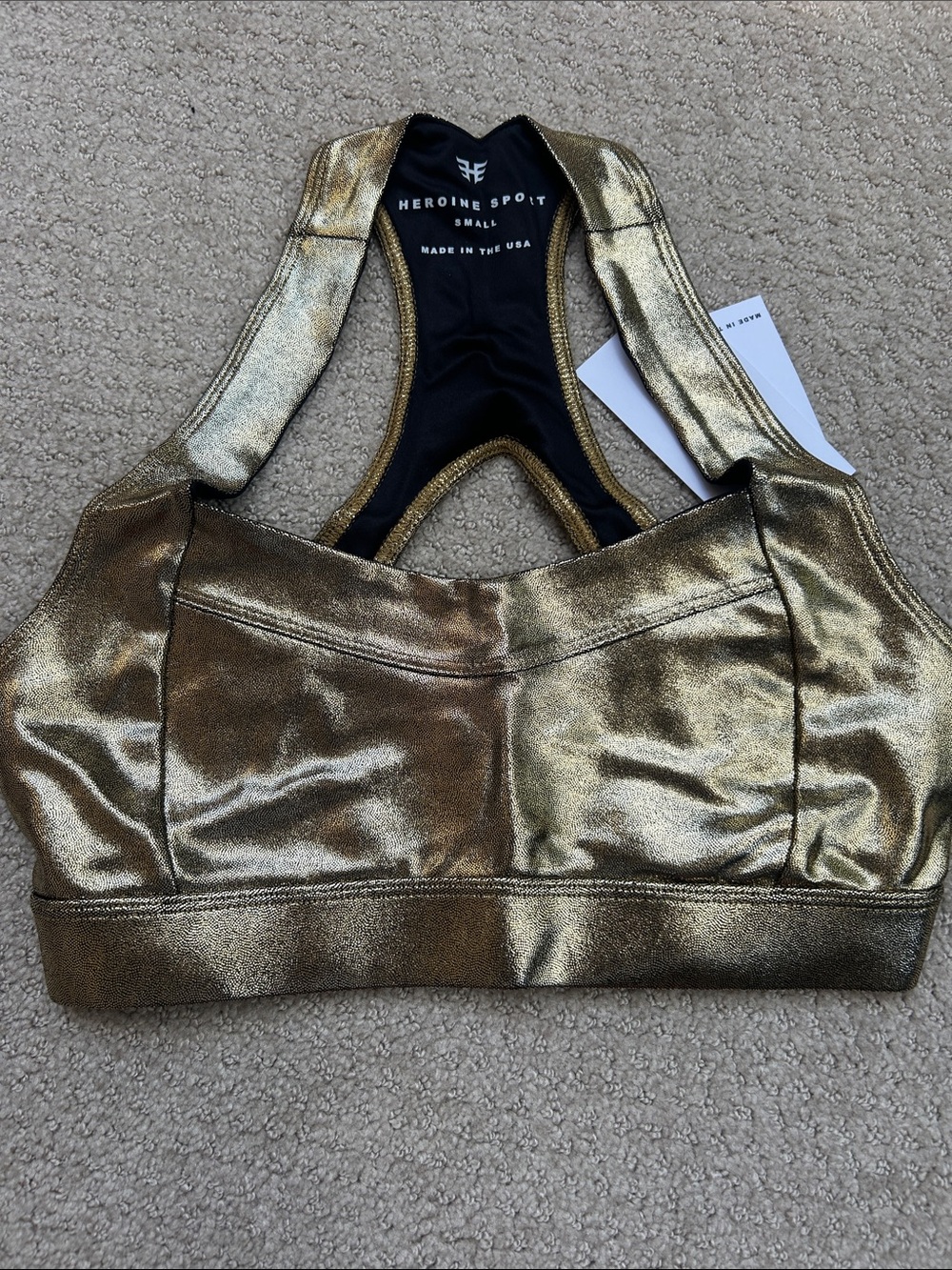 Heroine Sport Metallic Gold Racerback NWT Sports Bra